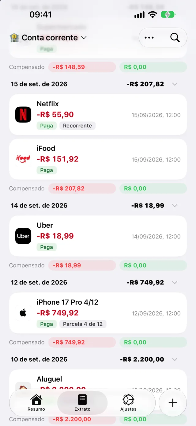 Extrato do Quartzo com transações e logos das empresas